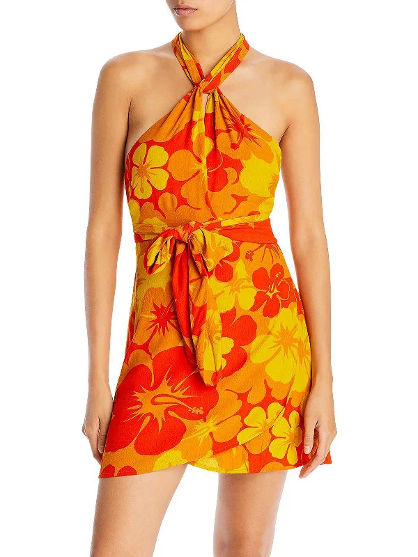 Customer Appreciation Sale Womens Floral Halter Mini Dress