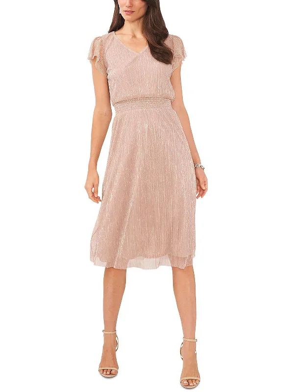 Price Drop Petites Womens Smocked Midi Cocktail and Party Dress