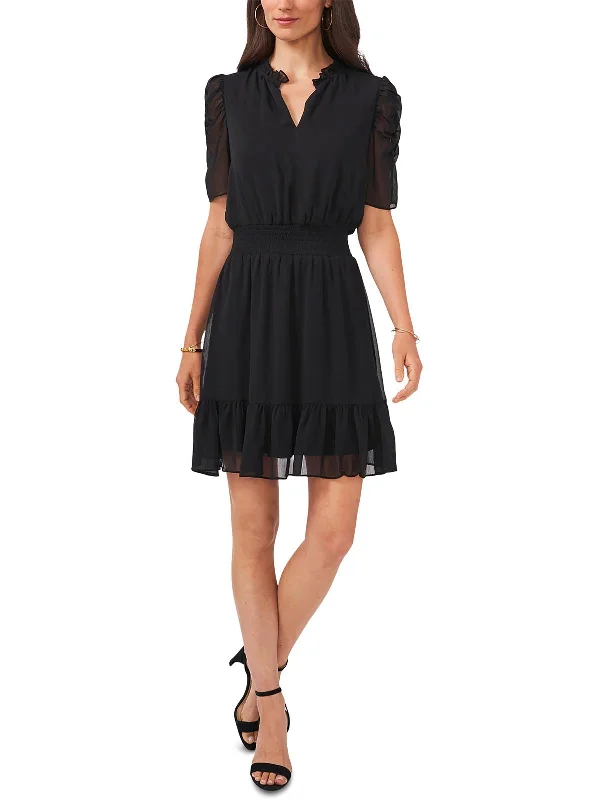 Discount Days Petites Womens Ruffled Smocked Mini Dress