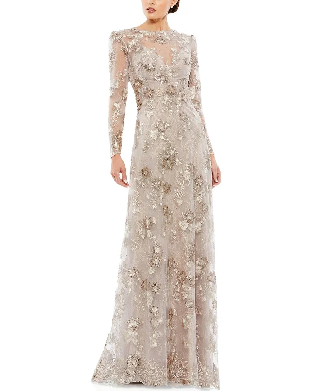 Best Deals Mac Duggal Floral Embroidered Illusion Evening Gown