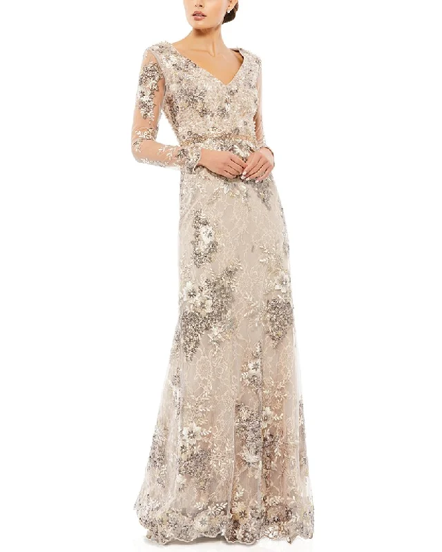 Price Fest Mac Duggal Embellished V Neck Illusion Gown