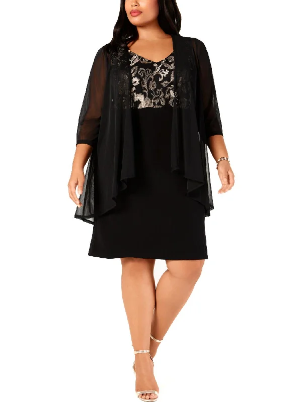 Clearance Items Plus Womens Metallic Sheer Cocktail Dress