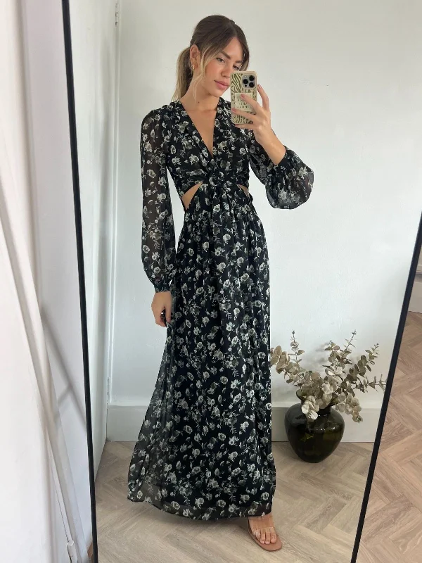 Savings Spectacular Tami Cut Out Maxi Dress / Black Floral