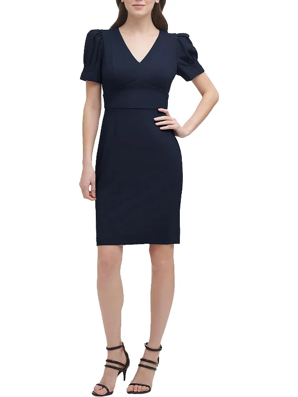Daily Deals Womens Crepe Puff Sleeves Sheath Dress