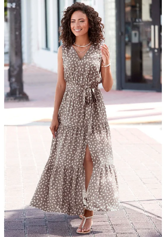 Discount Extravaganza LASCANA Women's Tiered Slit Maxi Dress