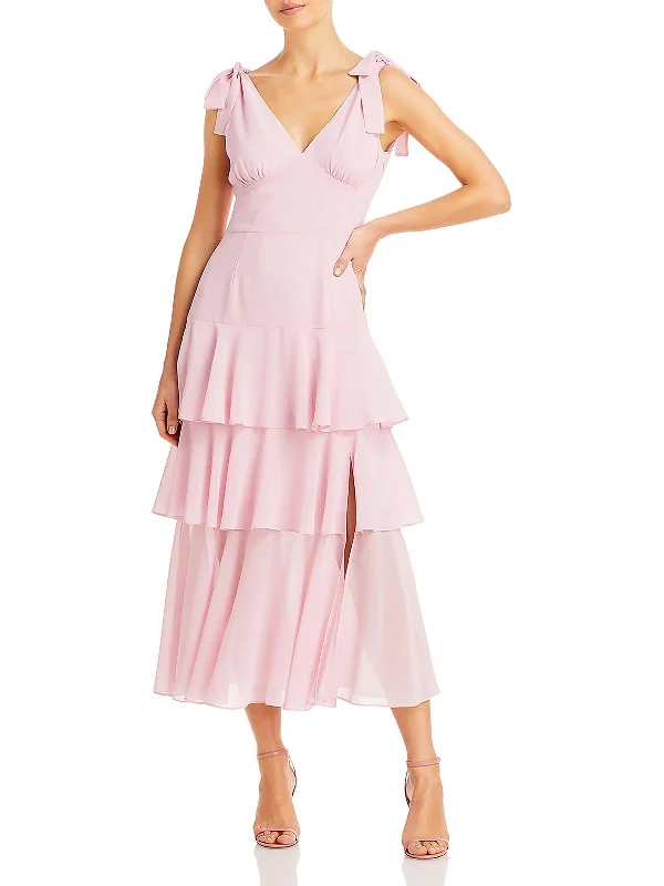 Weekend Deal Womens Tiered Midi Fit & Flare Dress