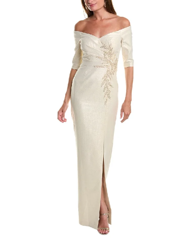 Hot Deal Teri Jon by Rickie Freeman Off-The-Shoulder Column Gown