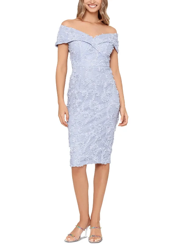 Stock Clearance Womens Lace Overlay Knee Length Bodycon Dress