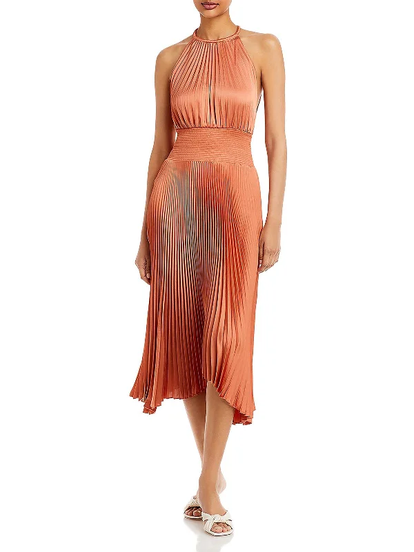 Shop and Save Renzo II Womens Shutter Pleat Midi Halter Dress