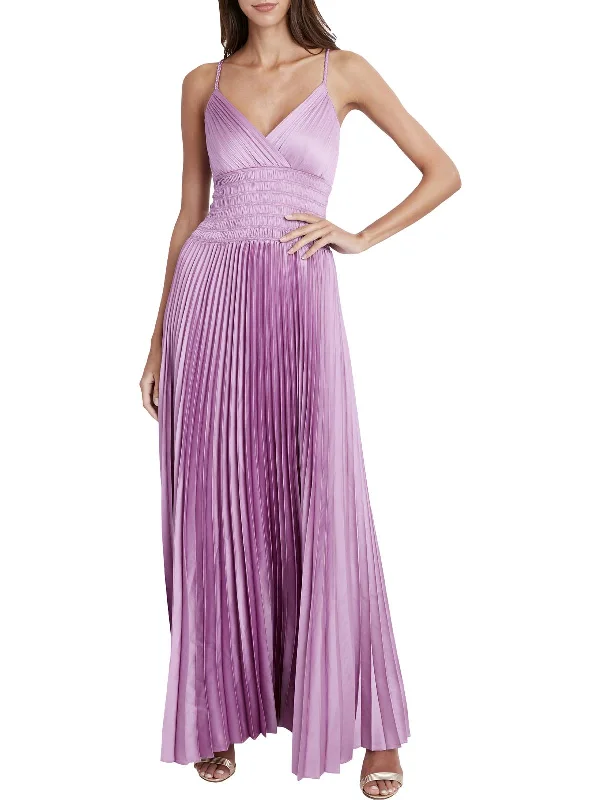 Hurry In Womens Satin Smocked Waist Evening Dress