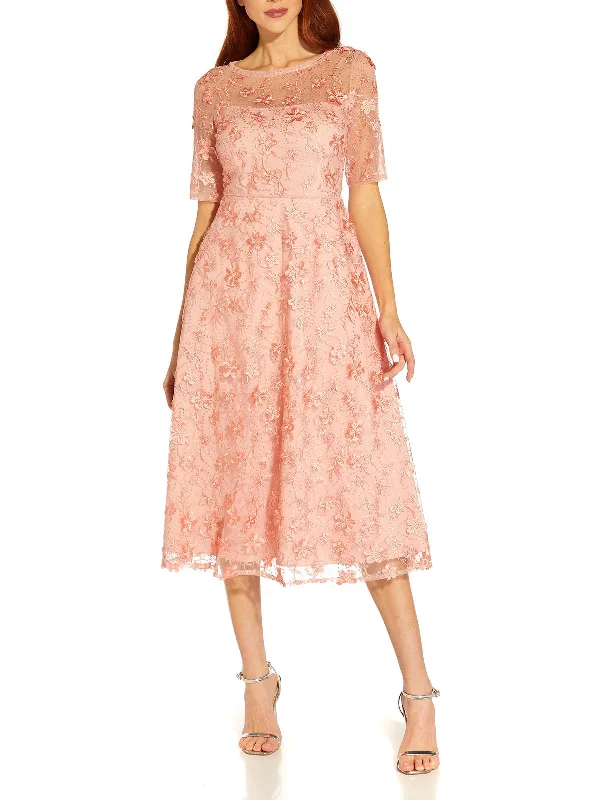 Price Break Womens Embroidered Calf Midi Dress