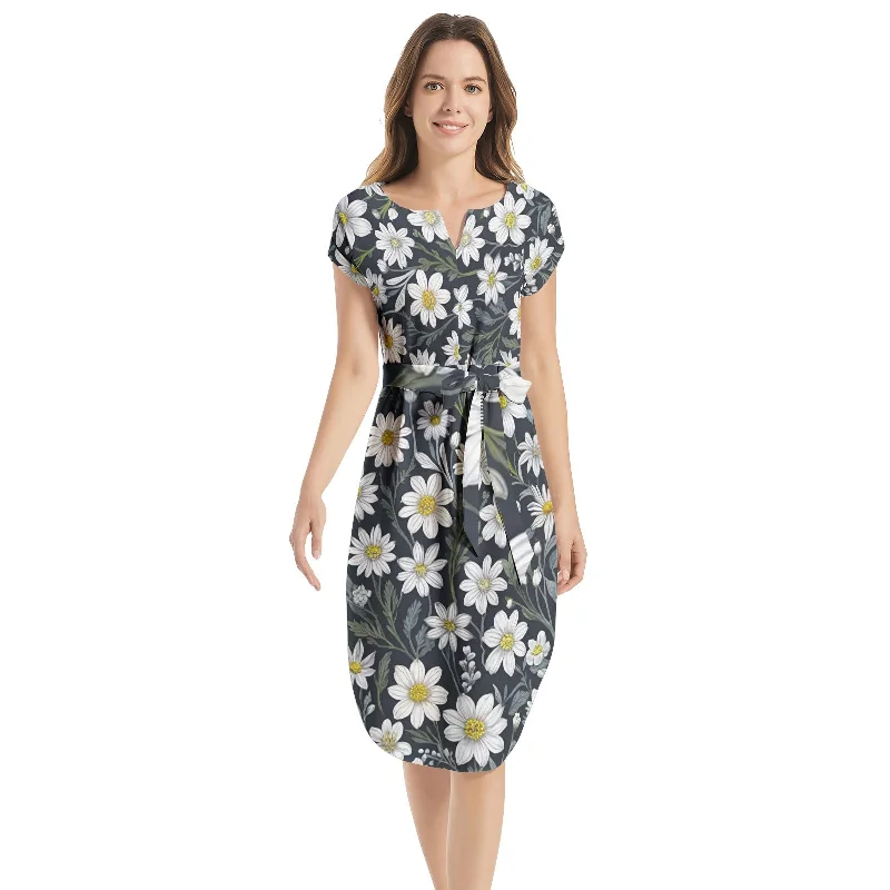 Savings Bonanza Notched Neck Belted Dress