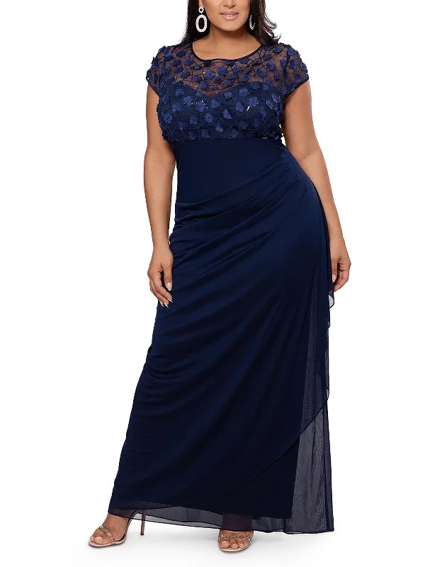Early Access Plus Womens Floral Gathered Evening Dress