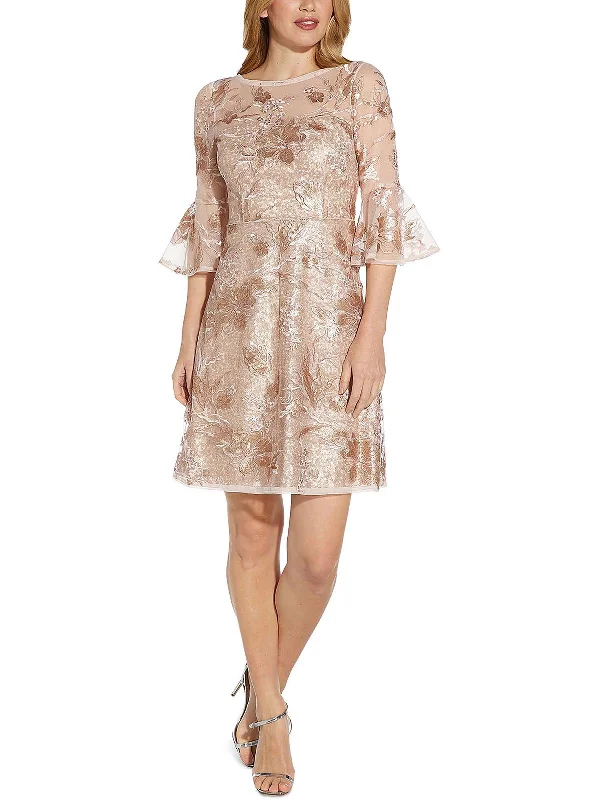 New Markdowns Womens Mesh Sequined Cocktail and Party Dress