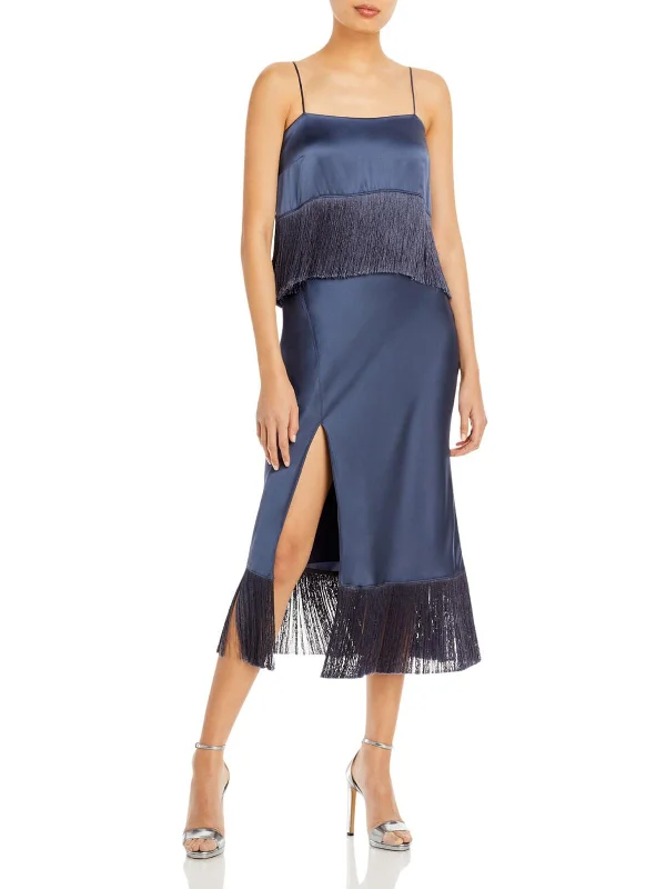 Price Reduction Eastwood Womens Silk Fringe Midi Dress