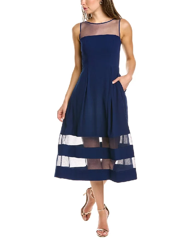 Seasonal Clearance Aidan Mattox Sleeveless Crepe & Mesh Midi Dress