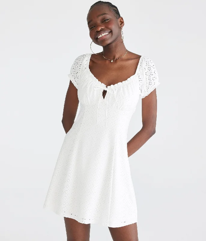 Crazy Deals Aeropostale Solid Scoop-Neck Eyelet Fit & Flare Dress