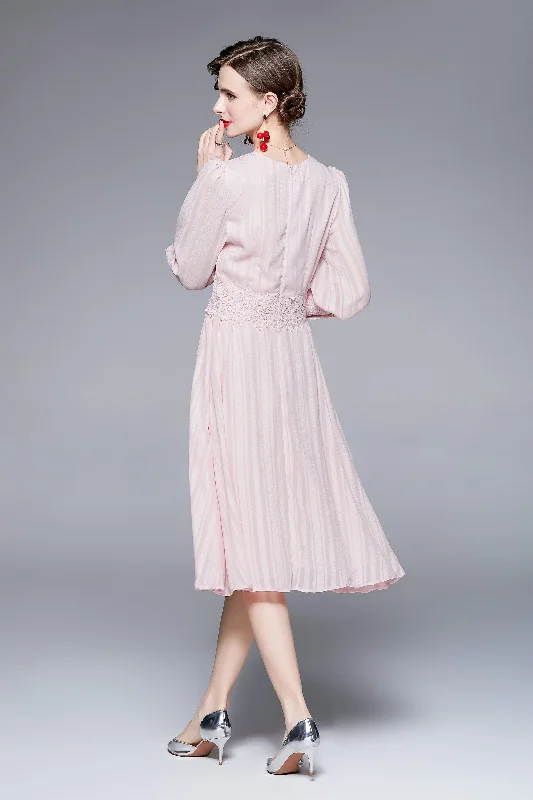 Price Meltdown Pink Evening A-line Squareneck Long Sleeve Knee Buttoned Dress