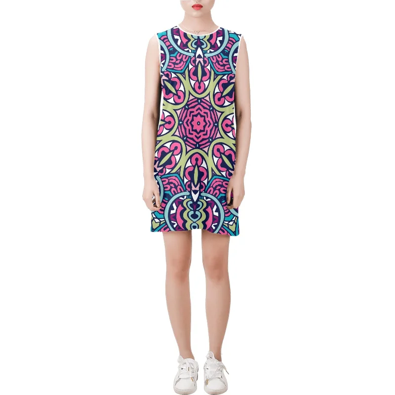 Markdowns Sleeveless Round Neck Shift Dress (Model D51)