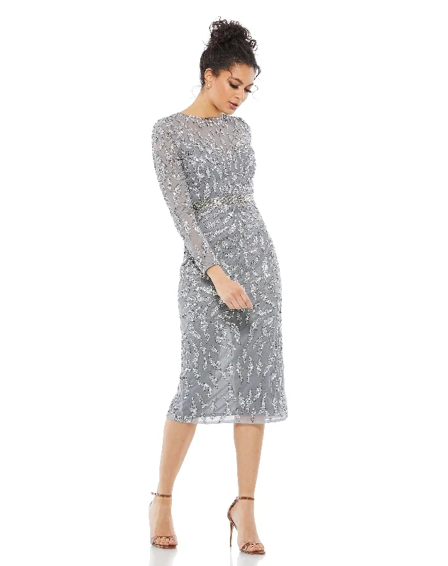Massive Deals Embellished Long Sleeve Column Dress