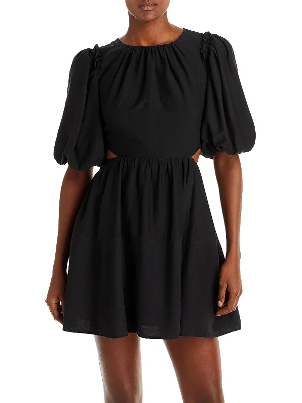 Weekend Flash Sale Womens Open Back Pleated Neck Mini Dress