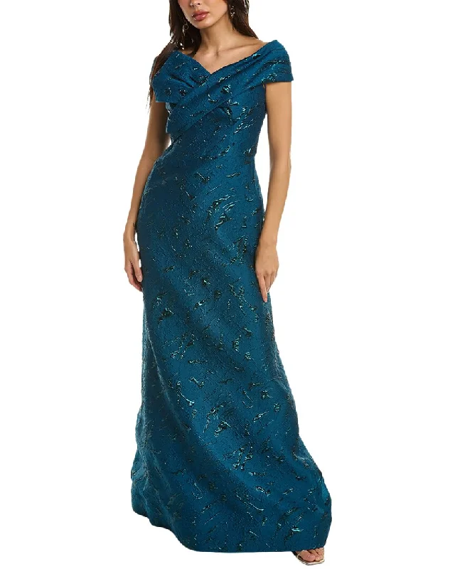 Midnight Madness Teri Jon by Rickie Freeman Off-The-Shoulder Jacquard Gown