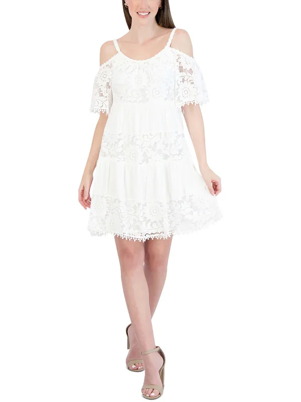 Savings Alert Petites Womens Gauze Cold Shoulder Fit & Flare Dress