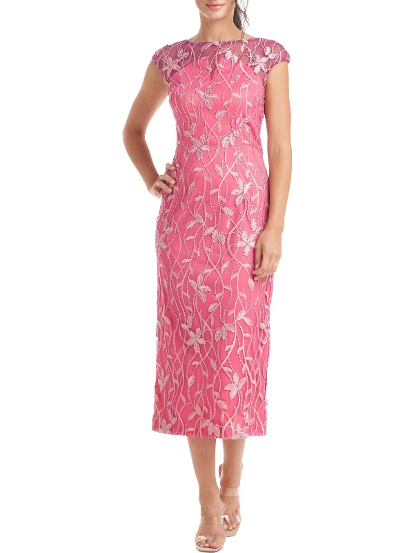 Closeout Womens Embroidered Midi Cocktail and Party Dress