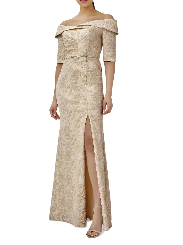 Markdowns Womens Metallic Floral Evening Dress