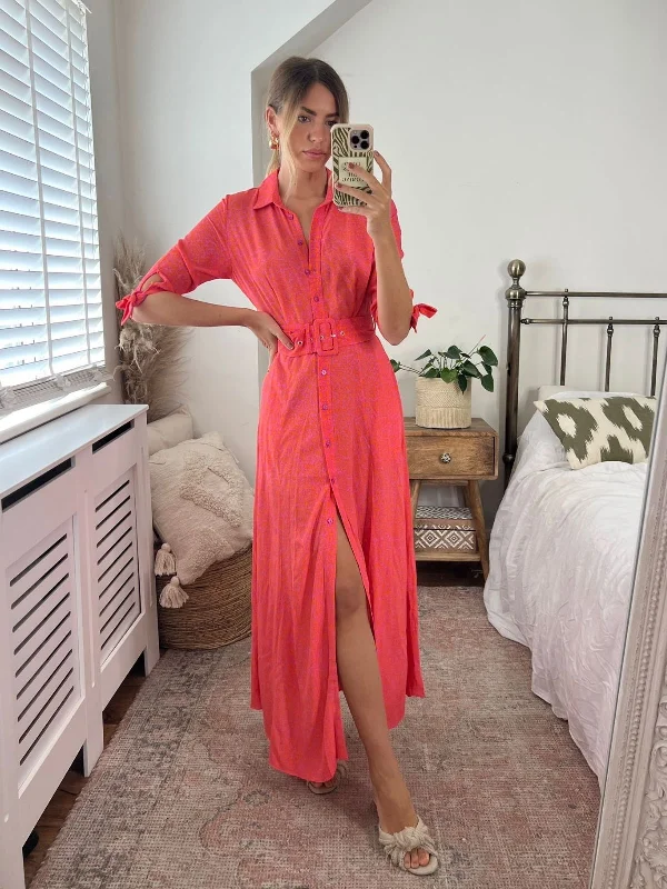 Can't Be Beat Daphne Belted Shirt Dress / Pink Animal Print