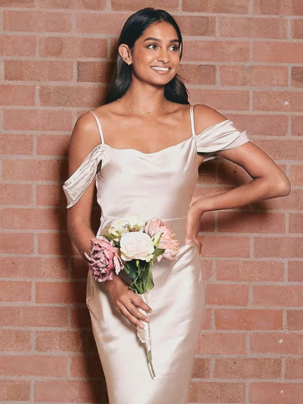 Clearance Items Cowl Neck Maxi Satin Bridesmaid Dress / Champagne