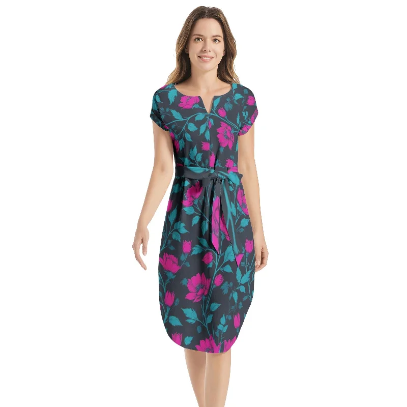 Savings Spectacular Notched Neck Belted Dress