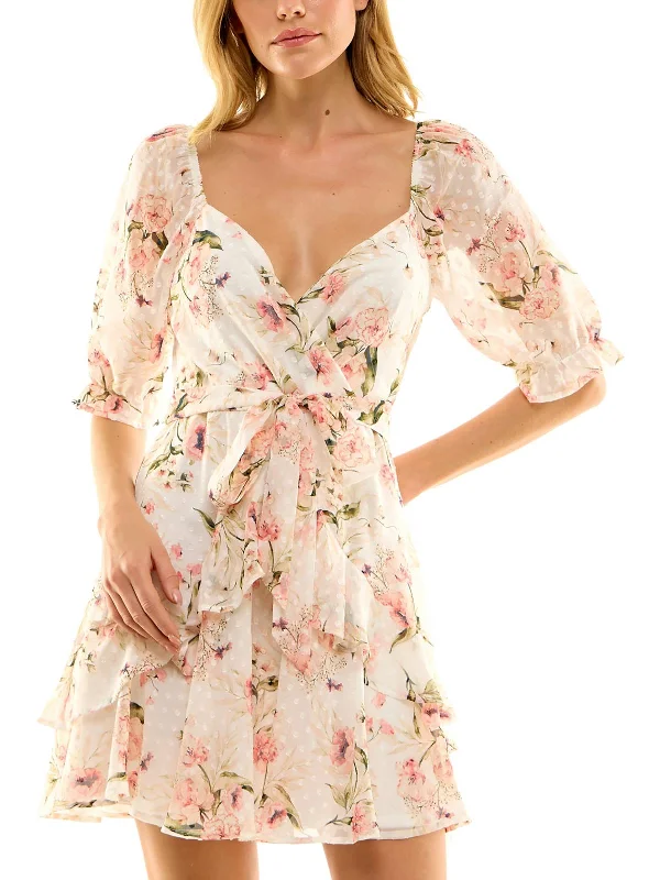 Discount Mania Womens Chiffon Surplice Neckline Fit & Flare Dress