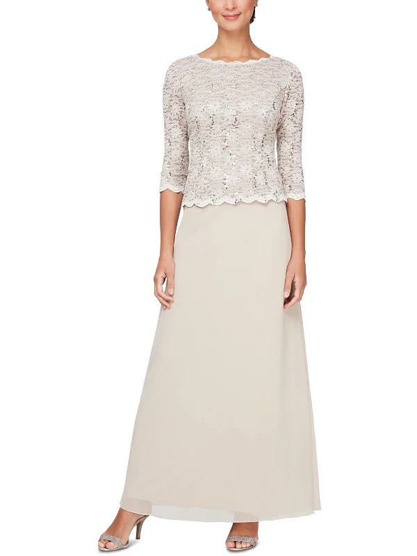 Price Fest Petites Womens Chiffon Sequined Formal Dress