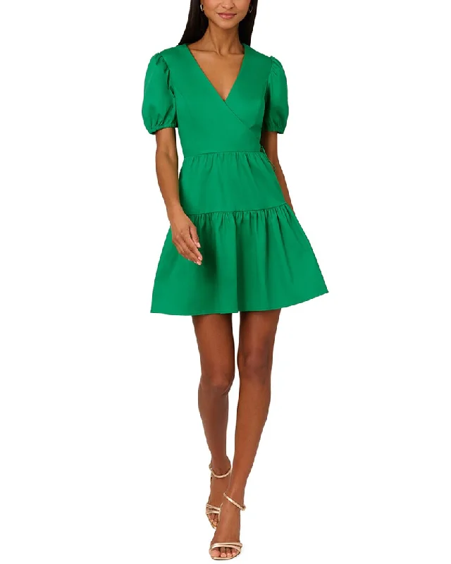 Fantastic Offers Adrianna Papell V-Neck Puff Sleeves Stretch Short Dress
