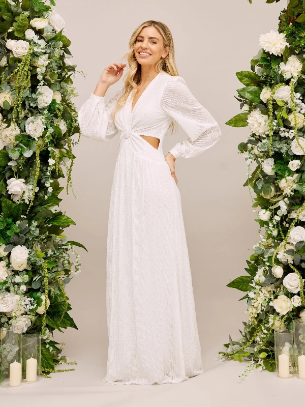 Take Advantage Sequin Cut Out Maxi Bridal Dress / White