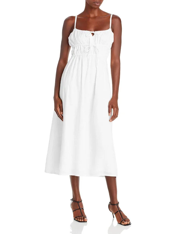 Deal Mania Francesca Womens Linen Calf Midi Dress