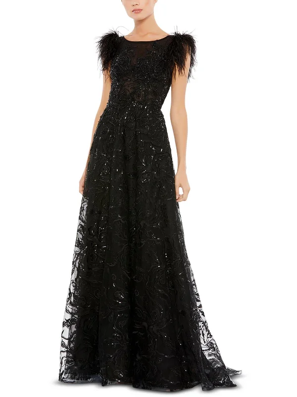 Discount Deals Womens Feathers Long Evening Dress
