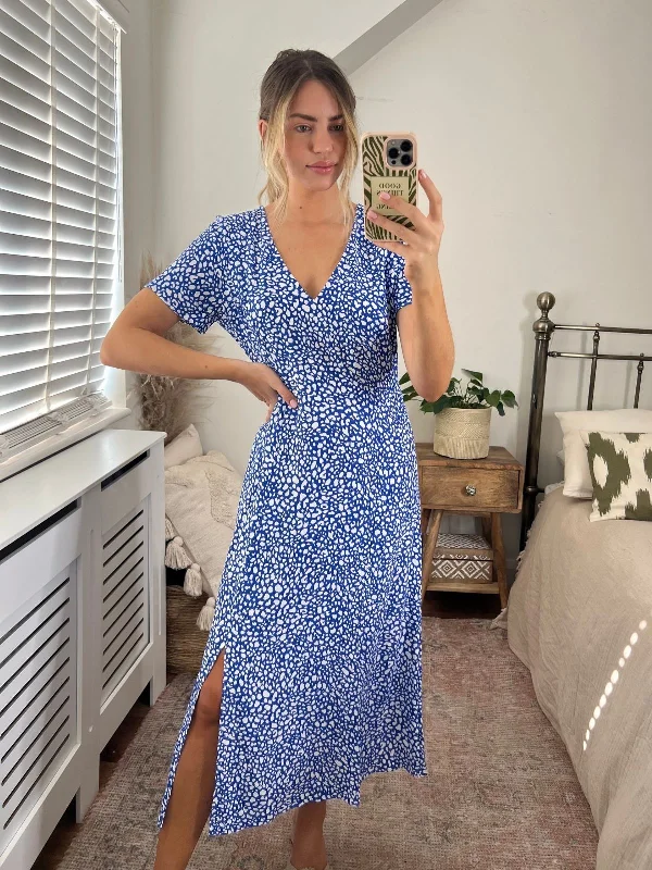 Winnie V Neck Midi Dress /  Blue Spot