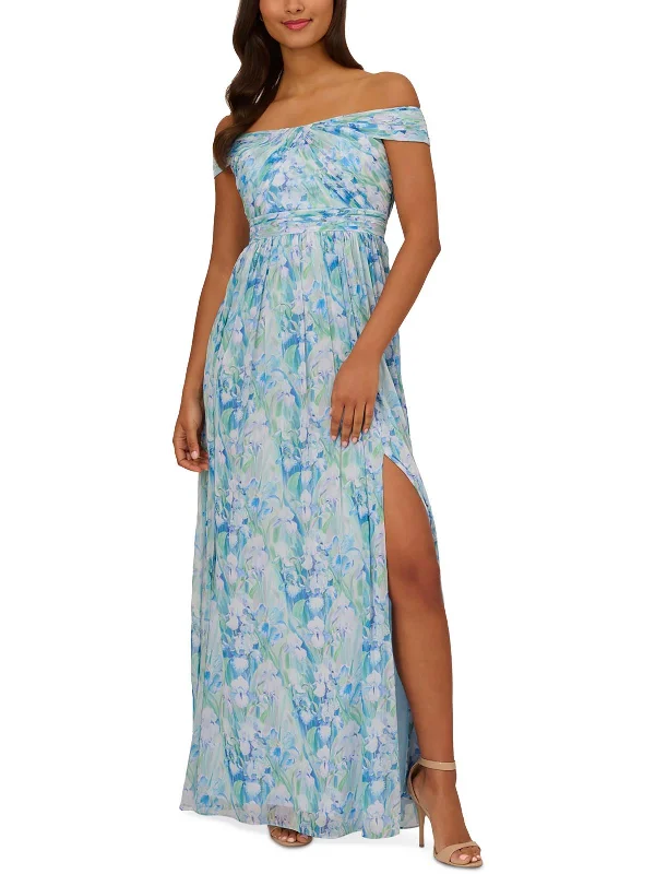 Quick Sale Womens Off-The-Shoulder Floral Print Evening Dress
