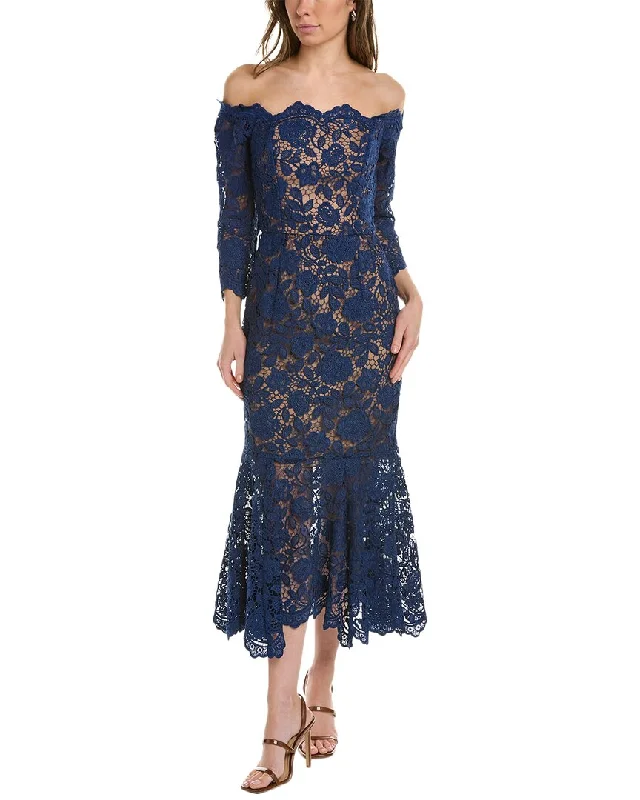 Year-End Clearance Marchesa Notte Off-The-Shoulder Midi Dress