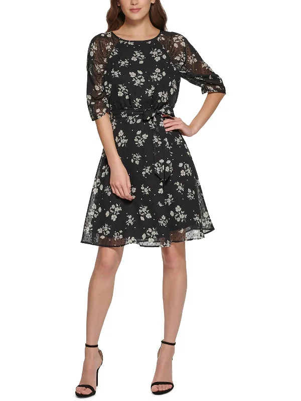 Price Cut Womens Floral Print Polyester Fit & Flare Dress