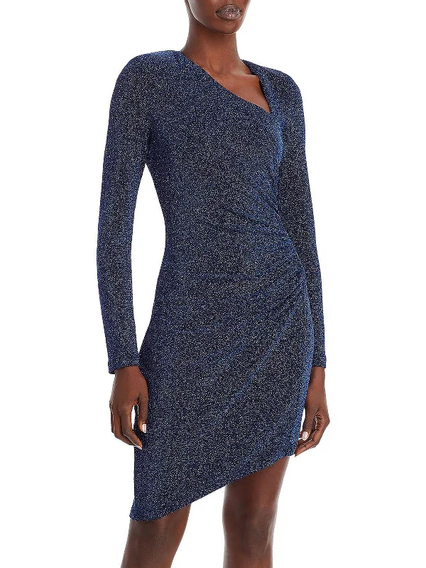 Super Sale Womens Metallic Asymmetric Cocktail and Party Dress