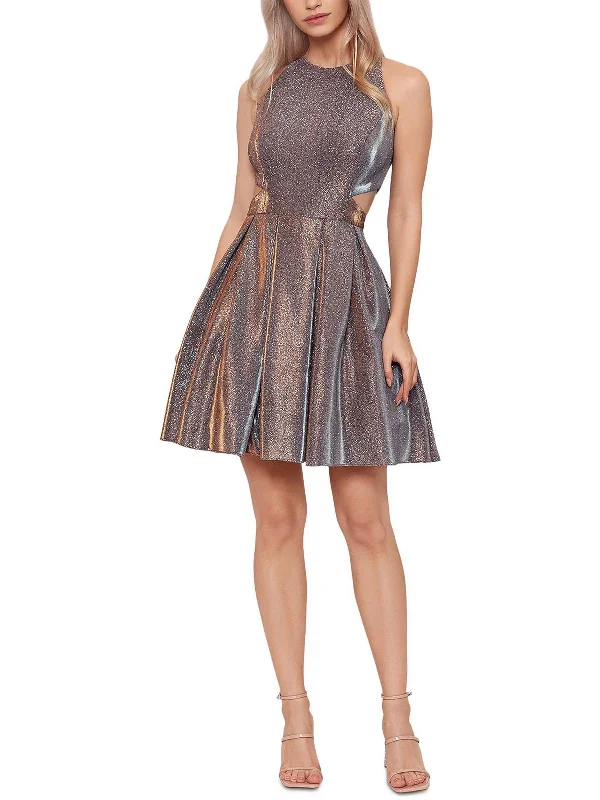 Discount Mania Womens Metallic Mini Cocktail and Party Dress