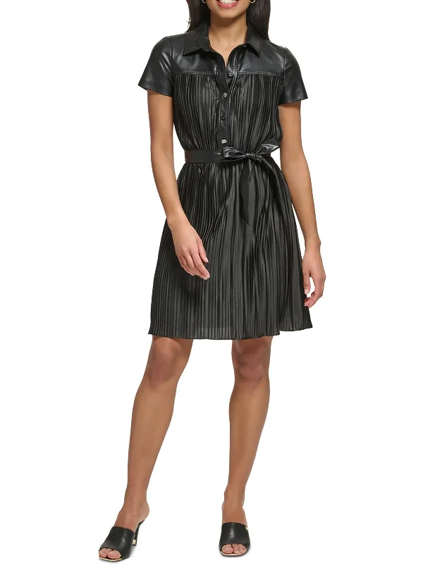 Referral Discount Womens Gathered Above Knee Fit & Flare Dress