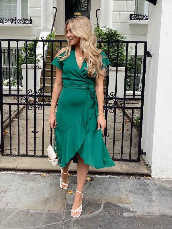 Epic Deals Faith Midi Ruffle Dress / Deep Green