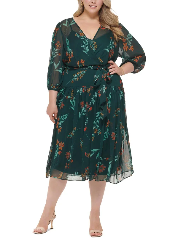 Special Buy Plus Womens Chiffon Floral Fit & Flare Dress