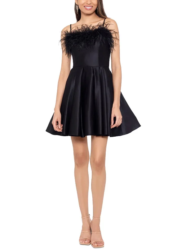 Friends and Family Sale Juniors Womens Solid Satin Fit & Flare Dress