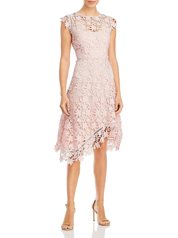 Weekend Deal Womens Lace Overlay Asymmetric Cocktail Dress