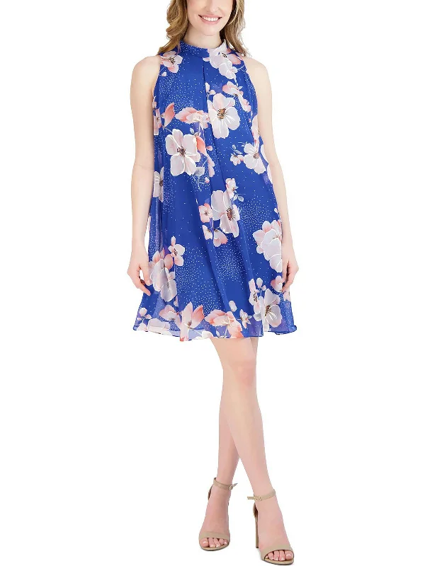 Price Blitz Petites Womens Pleated Mini Cocktail and Party Dress